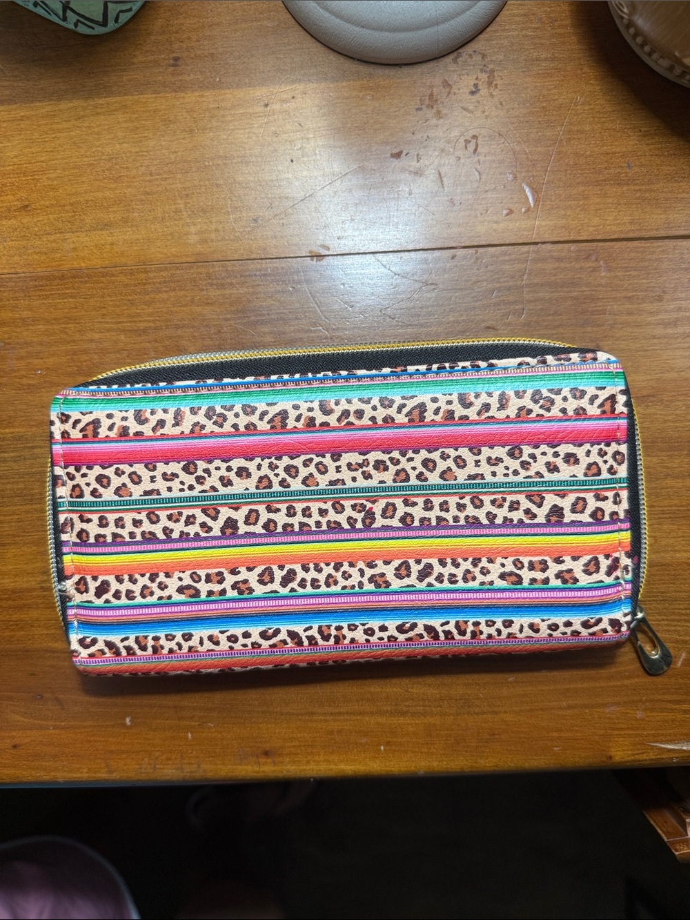 Leopard Stripe Zip-Around Wallet — Multicolor